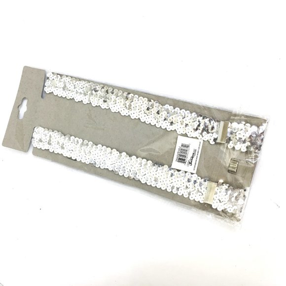 Suspenders Silver Sequin Y Stretch Clip On NWT NOS - Picture 8 of 11